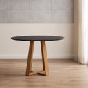 Ver imagem 2 de Mesa para Sala de Jantar Tampo Redondo com Vidro 135cm Vitória Marrom/Ype/Preto