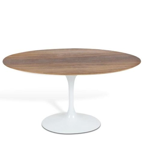 Mesa Saarinen Redonda 124cm Madeira Base Branca Mezzo Castani