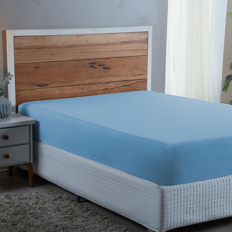 Kit Lençol Casal 300 Fios Algodão 3 Peças Jogo Forro de Cama Box Extra Macio:azul Bebe