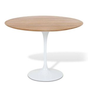 Mesa Saarinen Redonda 107cm Madeira Base Branca Freijó