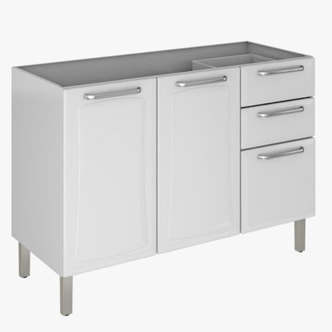 Balcão de Cozinha Itatiaia Aço com Entrada para Pia 3 Portas 2 Gavetas Branco Tarsila