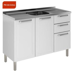 Balcão de Cozinha Itatiaia Aço com Entrada para Pia 3 Portas 2 Gavetas Branco Tarsila - 4