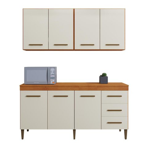 Cozinha Modulada 3 Peças Kaiki Móveis Atenas Marrom Off White