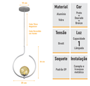Ver imagem 5 de Pendente Lustre On Loop Prata com Globo de Vidro Âmbar