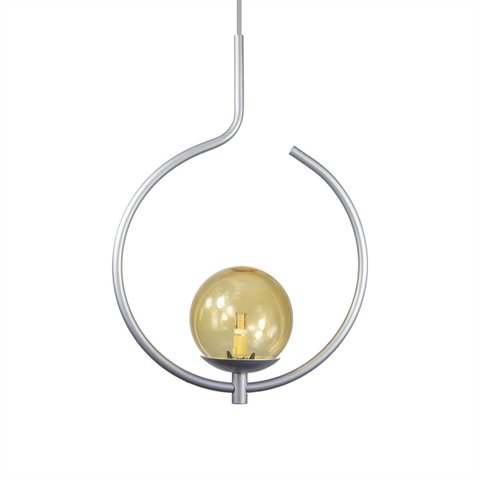 Pendente Lustre On Loop Prata com Globo de Vidro Âmbar