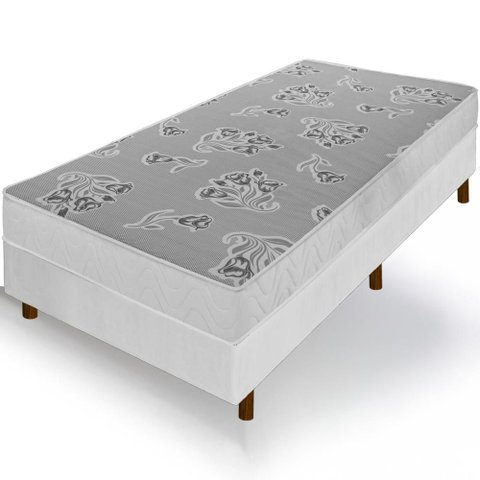 Cama Box Branca + Colchão Solteiro Andes Liso Branco Espuma D20 88x188x51cm