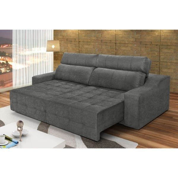 Sofá 4 Lugares Top Lubeck Retrátil e Reclinável 250 Suede Amassado Cinza - WS Estofados