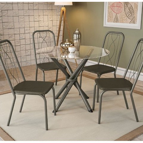 Mesa Elba Tampo Redondo 95 cm Preto Fosco Vdo Incolor Tecido Courano Preto