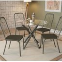Ver imagem 1 de Mesa Elba Tampo Redondo 95 cm Preto Fosco Vdo Incolor Tecido Courano Preto