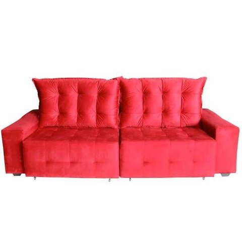Sofá Euro Retrátil e Reclinável 2,10m Veludo Light Vermelho - Ws Estofados