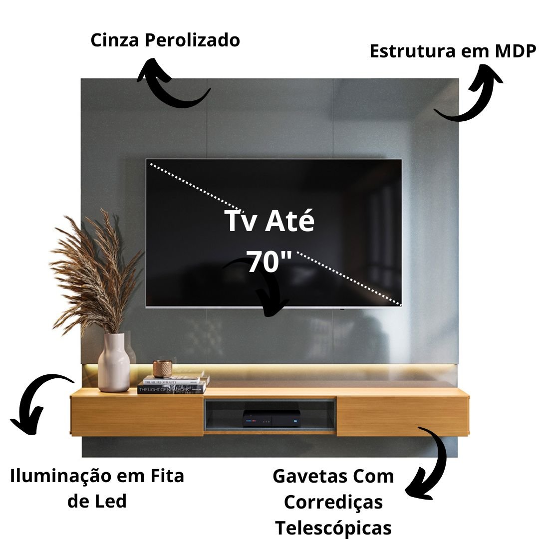 Painel Paris Para Tv Até 70 Polegadas Com Gavetas - Lukaliam Móveis - 2