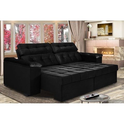 Sofá Retrátil e Reclinável New Austrália 2,25m Tecido Suede Preto - Ws Estofados