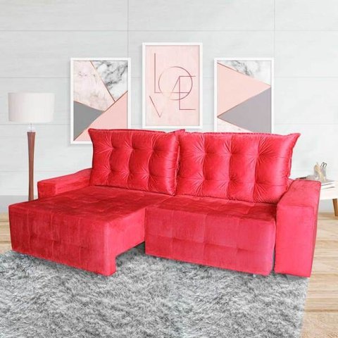 Sofá Euro Retrátil e Reclinável 3,00M Veludo Light Vermelho - WS Estofados