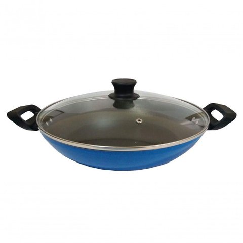 Panela Wok Antiaderente Tampa de Vidro Grande 30cm Extang
