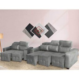 Conjunto Sofá Alfa 2 e 3 Lugares Retrátil e Reclinável Cinza - WS Estofados - 1