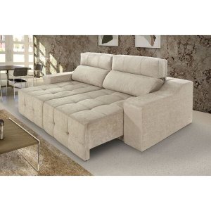 Sofá Retrátil e Reclinável Top Lubeck 210 Suede Amassado Bege - WS Estofados