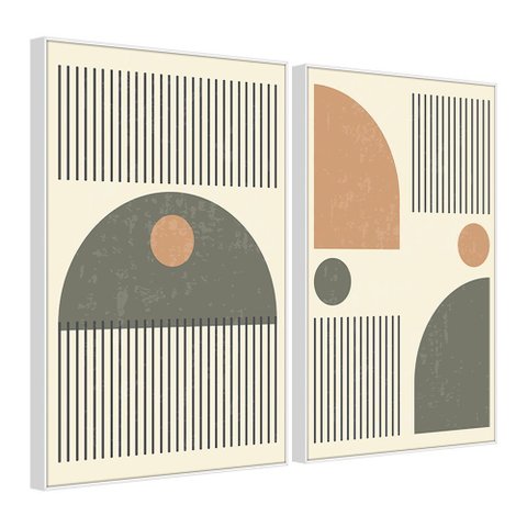 Quadro Decorativo Minimalista Formas Geométricas e Linhas Moldura Filete:Moldura Branca/40X60