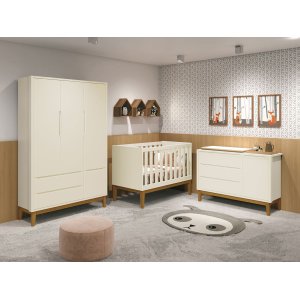 Jogo de Quarto para Bebê Completo 3 Portas Classic New Areia Fosco com Madeira - MoveisAqui