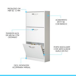 Sapateira com 3 Portas Basculante 127 x 64 Cm MDP Branco 1035 - MENU - 2