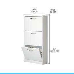 Sapateira com 3 Portas Basculante 127 x 64 Cm MDP Branco 1035 - MENU - 3