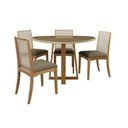 Ver imagem 1 de Mesa Cozinha Elma Premium Madeira Maciça C/ Tampo Madeirado C/ Vidro 135x105cm e 4 Cadeiras Lara