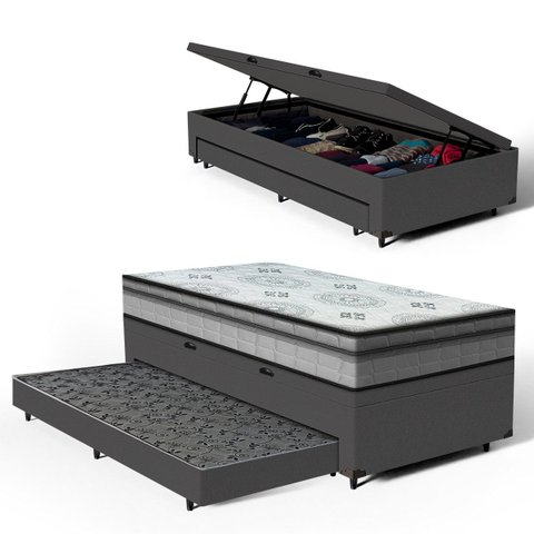Cama Box Baú com Colchão Espuma D33 Pillow In Anjos Ortosleep + Auxiliar Unique Solteiro 88cm