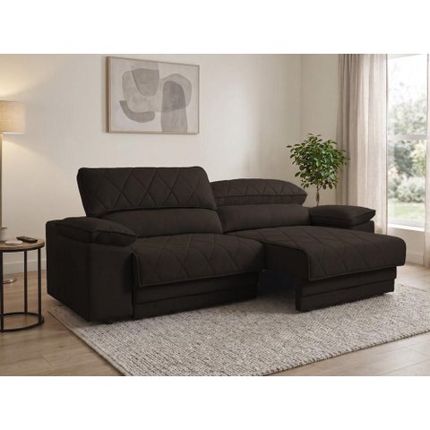 Sofá Leon 2,50m com Molas Retrátil Reclinável Velosuede - Netsofas - Marrom