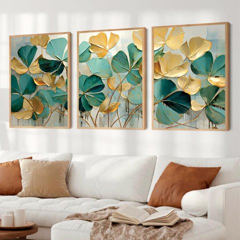 Kit Quadro Decorativo 3 Telas Flores em Pinceladas Tacolado Moldura Caixa Alta 4,5cm Preta com Vidro