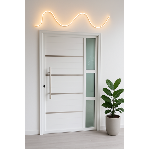 Porta de Alumínio  210 x 90 com vidro - Lambri Duplo