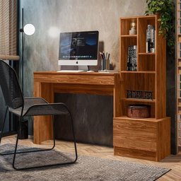 Escrivaninha Office com Estante Biblioteca Lion Cinamomo Mel - Mabe Magazine - 1