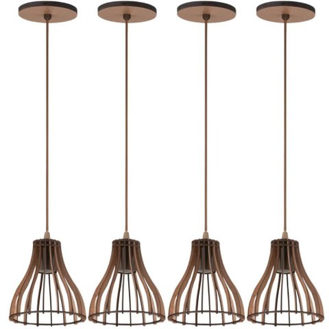 Kit 4 Pendentes Luminárias de Teto Bivolt Mdf Dital Tiffany Iluminação Decorativa Sala Hall