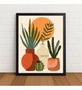 Ver imagem 1 de Quadro Arte Abstrata Vasos, Plantas e Sol 33x24cm com Vidro Preto