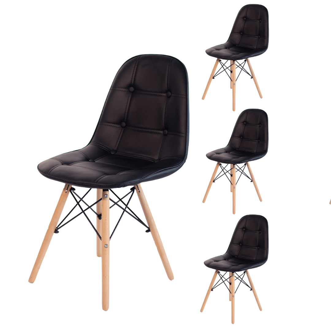 Kit 4 Cadeiras Eames Eiffel Estofada Botonê 130c Cor:preto