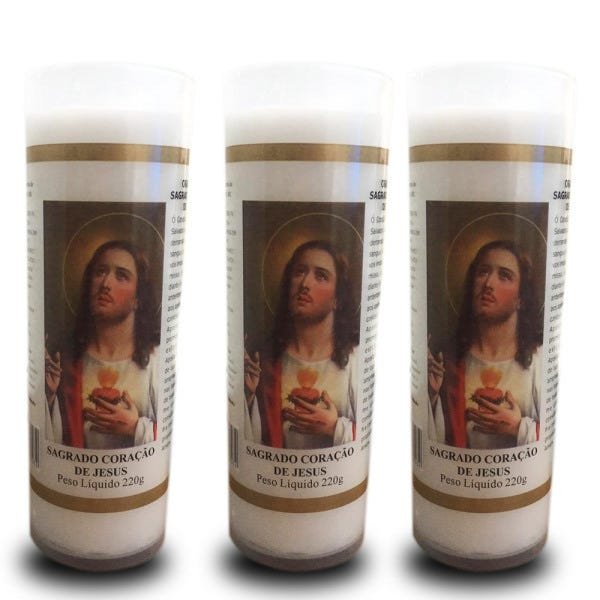 KIT 3 VELAS VOTIVA PVC SAGRADO CORAÇÃO DE JESUS - 1