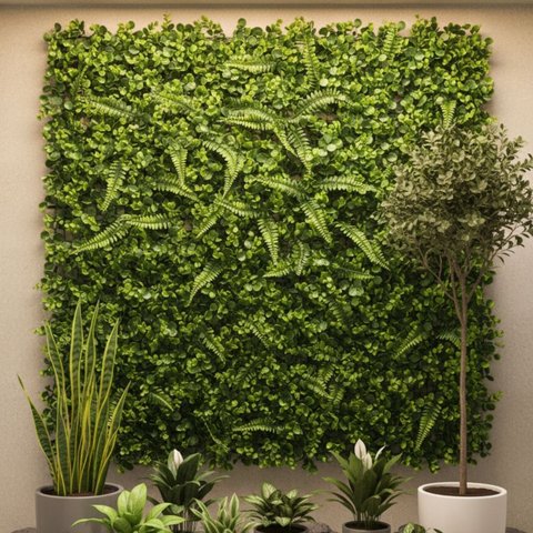 16 Painéis Jardim Vertical Artificial Samambaia e Eucalipto Parede Verde Apartamento e Varanda 3d