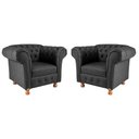Ver imagem 1 de Kit 2 Poltronas Chesterfield Luis XV Capitonê Couro Eco Preto / Barbearia, TV, Sala, decoração