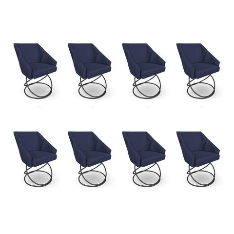 Kit 8 Poltronas Luxo Alana Suede Azul Marinho Base Luxo Preto - Pallazio