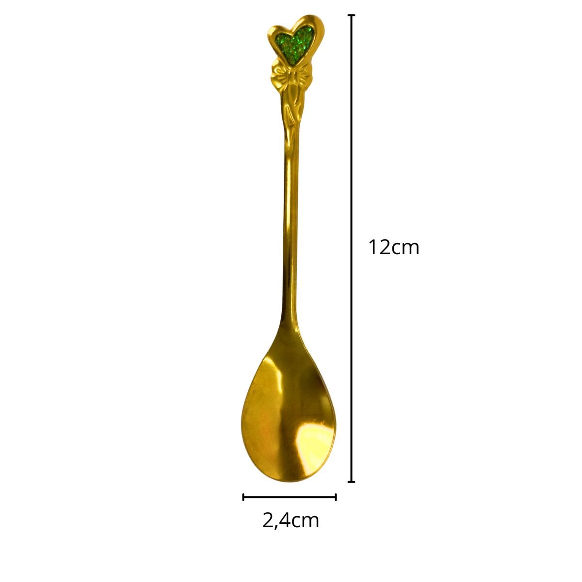 Jogo 6 Un Colher Sobremesa Luxo Design Moderno Dourado Gold 4215 Verde - 3