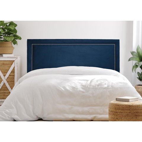 Cabeceira Casal Reta Luxo 140x60 Suede Azul - Tachas Prata