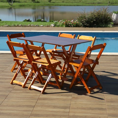 Kit 4 Conjuntos Dobrável 120 X 70 com 6 Cadeiras Mel - Móveis Britz