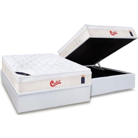 Cama Box Baú Casal: Colchão Molas Pocket Ensacadas Castor Gold Star Vitagel + Base Crc Courano