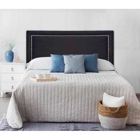 Cabeceira Estofada Reta Luxo com Tachas - Queen Suede Preto