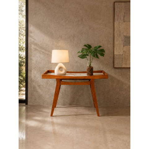 Aparador para Sala Nara em Madeira Maciça Borda Alta Moderna Tampo Marmorizado Branco - Arkell