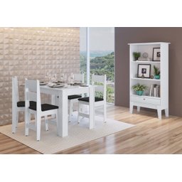 Conjunto Mesa + 4 Cadeiras + Buffet Branco/Preto - Móveis Canção - 1