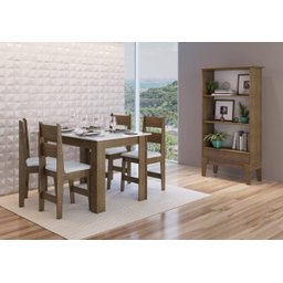 Conjunto Mesa + 4 Cadeiras + Buffet Ameixa/Branco - Móveis Canção - 1 Conjunto Mesa + 4 Cadeiras + Buffet Ameixa/Branco - Móveis Canção - 1