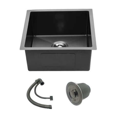 Cuba Cozinha Inox Preta Quadrada Gourmet 40x40 C/ Acessórios