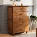 Ver imagem 3 de Cômoda Quarto 81cm Madeira Pinus 5 Gavetas Carl Imbuia Z25 - Mpozenato