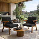Ver imagem 1 de Conjunto 2 Poltronas Serena Linho Premium para Sala de Estar Recepção Sala de Espera Madeira:preto