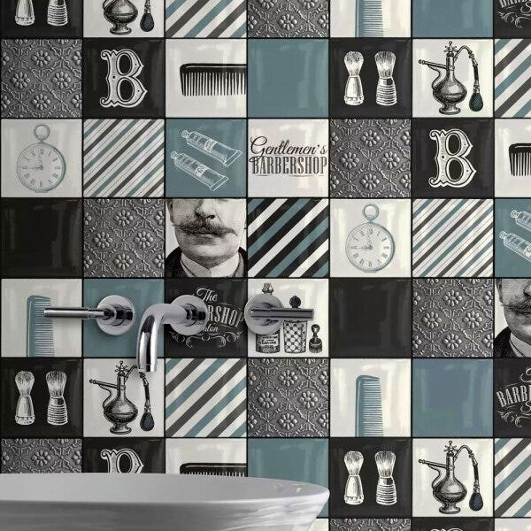 Papel de Parede Barbearia + Cola Para Aplicação - Coleção Free Style - F578101 - 2