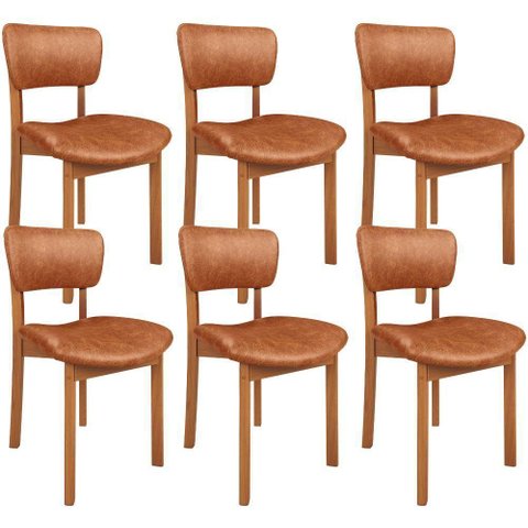 Kit 06 Cadeiras para Sala de Jantar Cozinha Living Estofada Dara L02 Couríssimo Camel - Lyam Decor